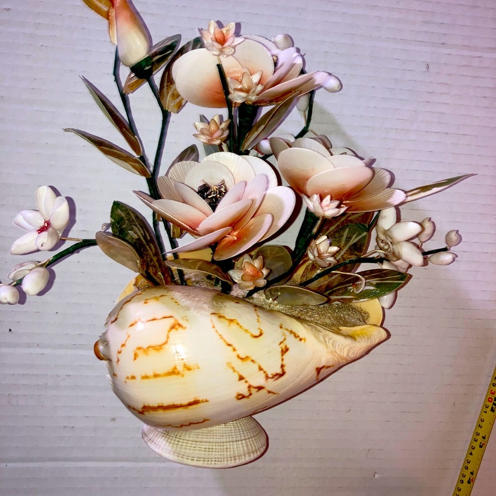 Vintage Seashell Assemblage Sculpture Flowers